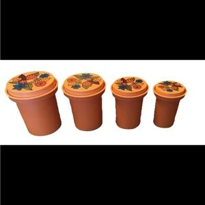 4 Piece Vintage Rubbermaid Retro Orange Flower Power Nesting Canister Set